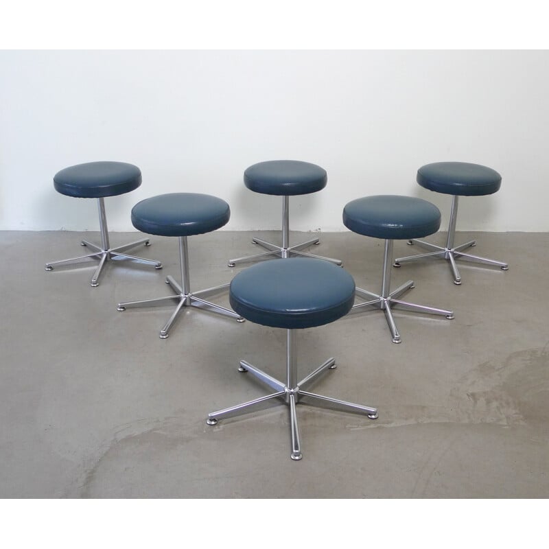 Set of 6 German stools in metal and leather - 1970s
