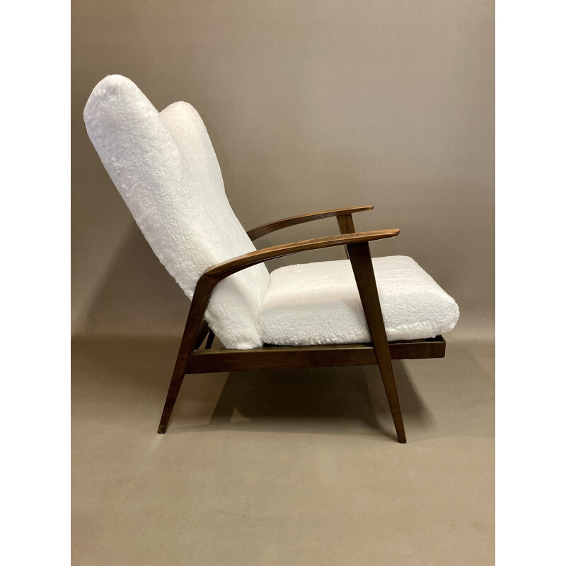 Vintage armchair and ottoman in velvet and walnut by Knoll Antimott, 1950s