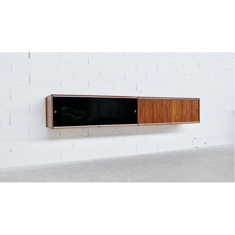 Vintage hanging teak sideboard by ARP, Guariche, Motte and Mortier, 1960s