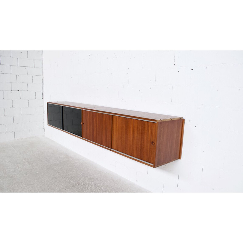 Enfilade suspendue vintage en teck par l'ARP, Guariche, Motte et Mortier, 1960