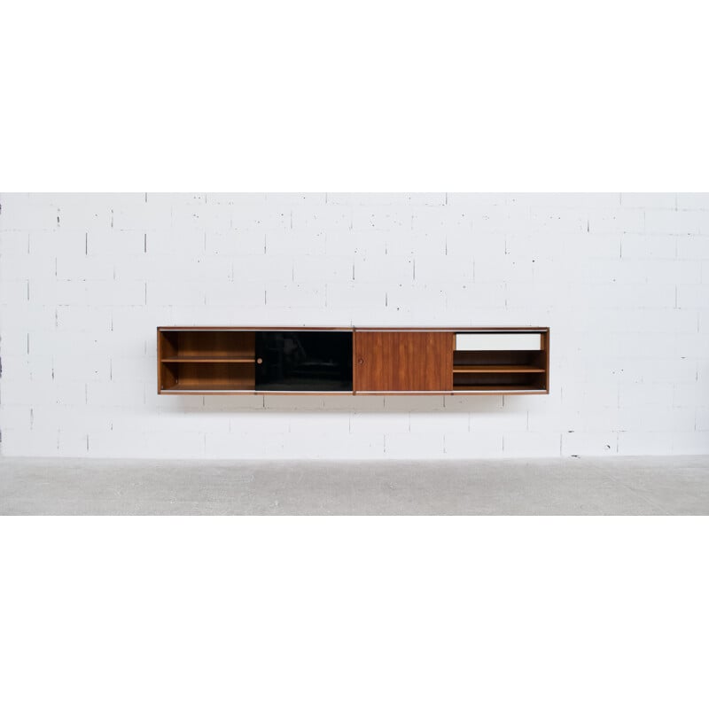 Vintage hanging teak sideboard by ARP, Guariche, Motte and Mortier, 1960s