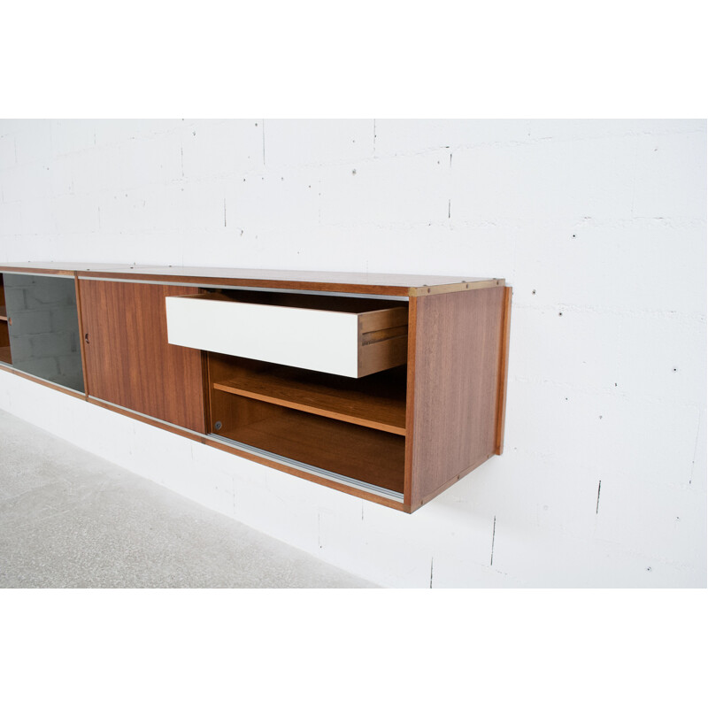 Vintage hanging teak sideboard by ARP, Guariche, Motte and Mortier, 1960s