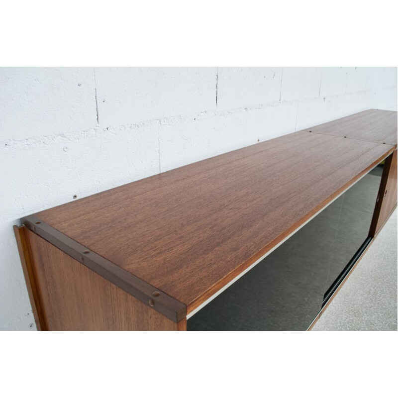 Vintage hanging teak sideboard by ARP, Guariche, Motte and Mortier, 1960s