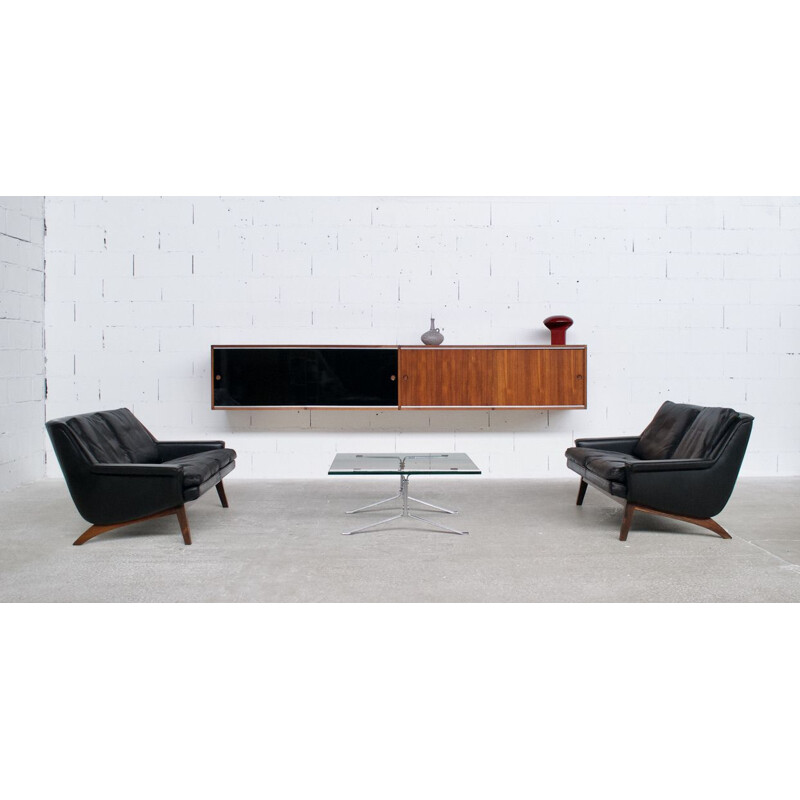 Enfilade suspendue vintage en teck par l'ARP, Guariche, Motte et Mortier, 1960