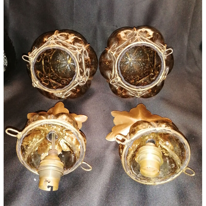 Pair of vintage electrified lanterns in Murano blown glass by Gianni Seguso, 1960