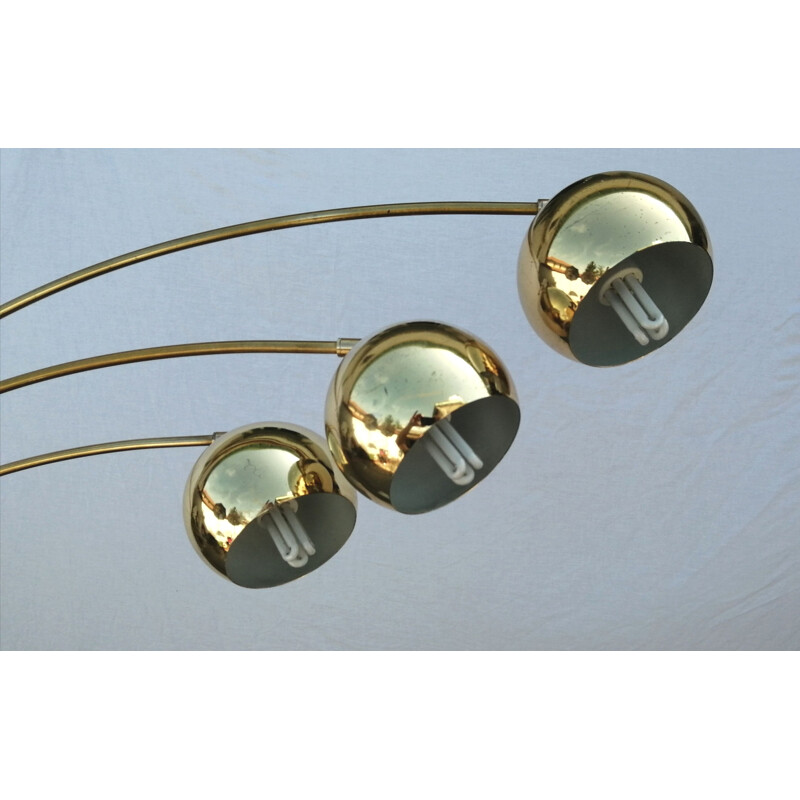 Vintage arc floor lamp with 3 brass and marble globes by Goffredo Reggiani, 1960