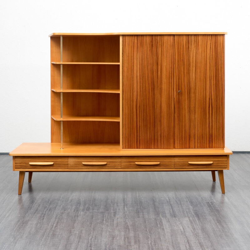 Large mid century highboard in ashwood and zebrawood - 1950s