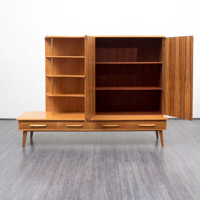 Large mid century highboard in ashwood and zebrawood - 1950s