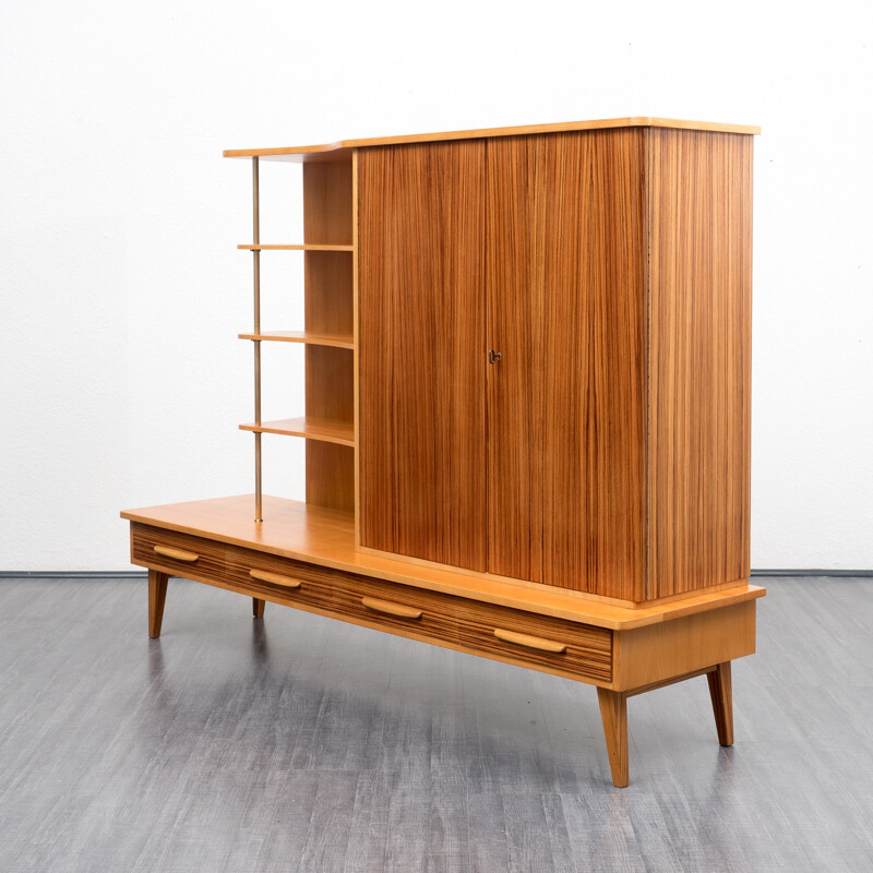 Large mid century highboard in ashwood and zebrawood - 1950s