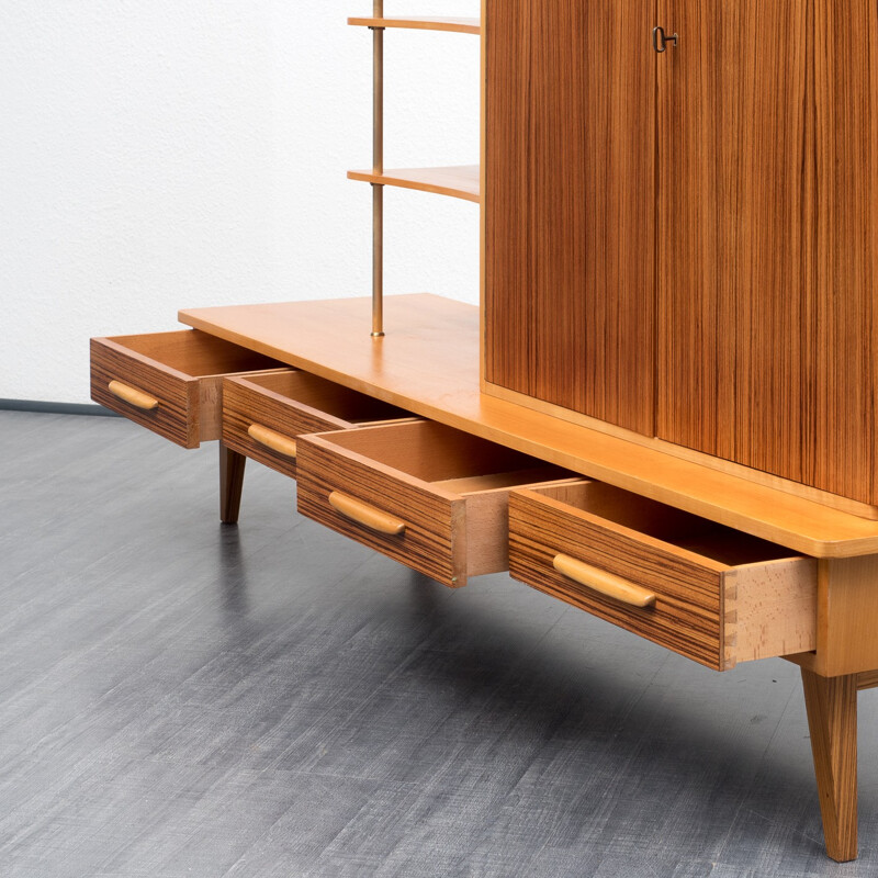 Large mid century highboard in ashwood and zebrawood - 1950s