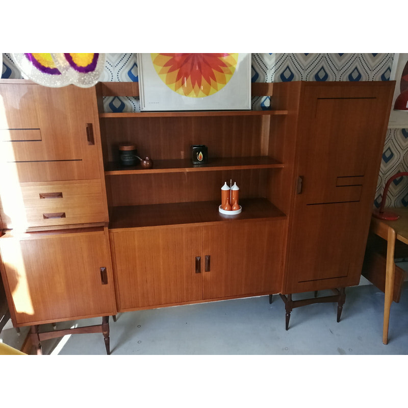 Vintage dressoir van teakhout en glas, 1970