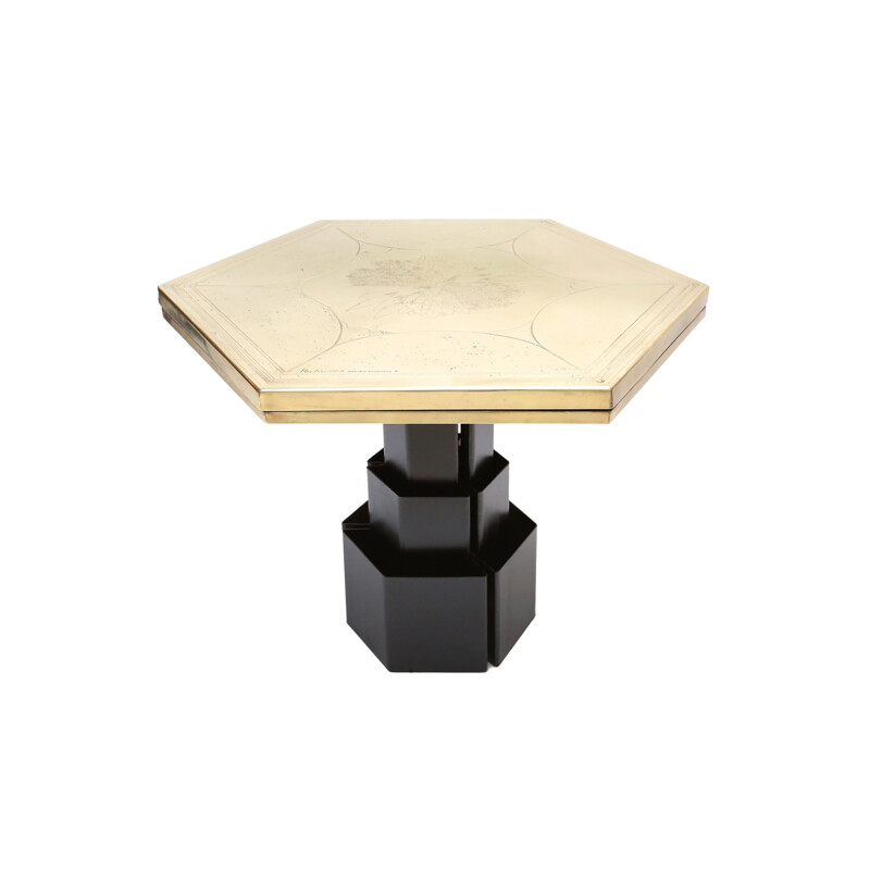 Mid century hexagonal table in brass and metal by Christian HECKSCHER - 1980s