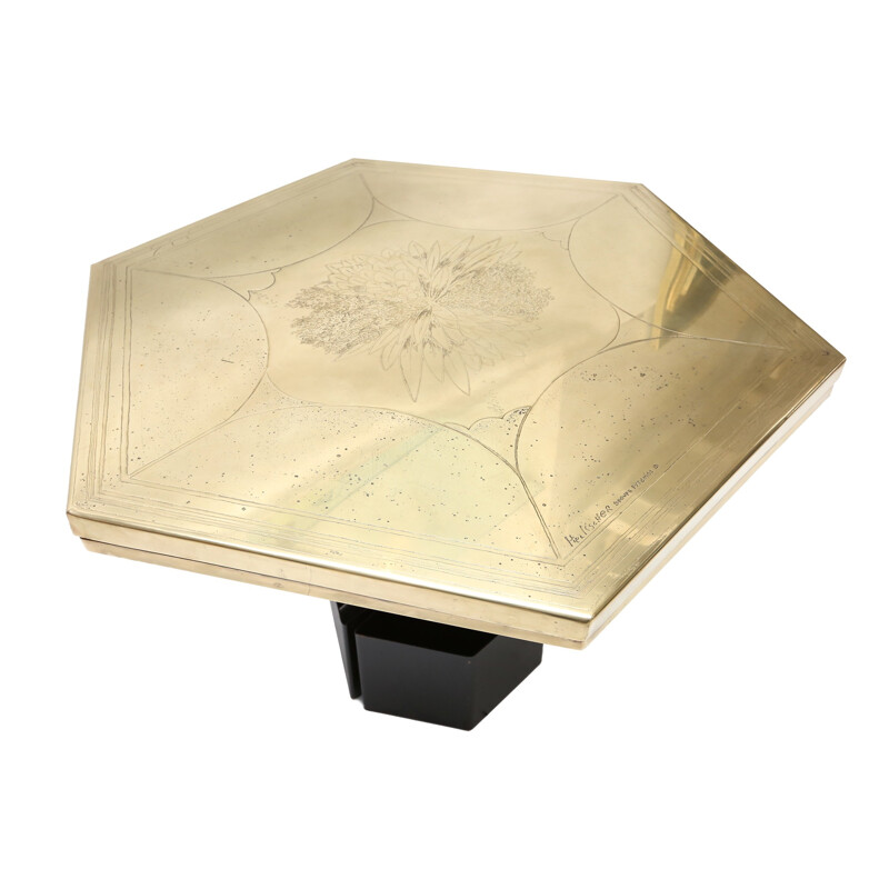 Mid century hexagonal table in brass and metal by Christian HECKSCHER - 1980s