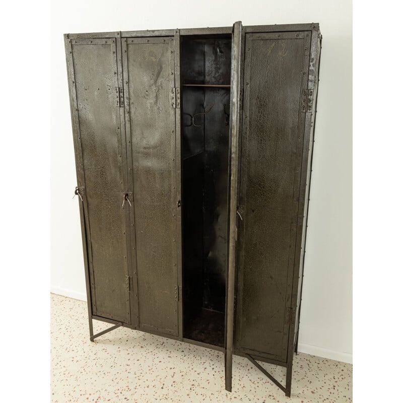 Vintage steel locker with one shelf and three hooks, Germany 1920