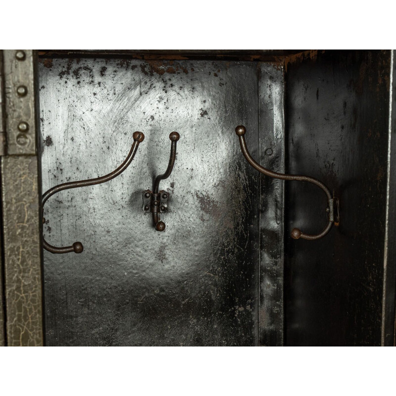 Vintage steel locker with one shelf and three hooks, Germany 1920