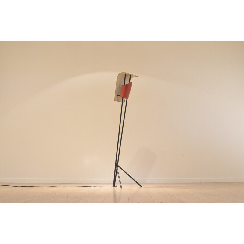 French floor lamp in yellow metal - 1950s