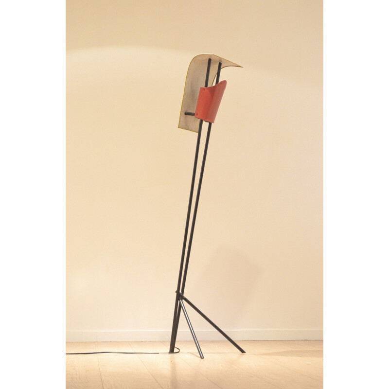 French floor lamp in yellow metal - 1950s