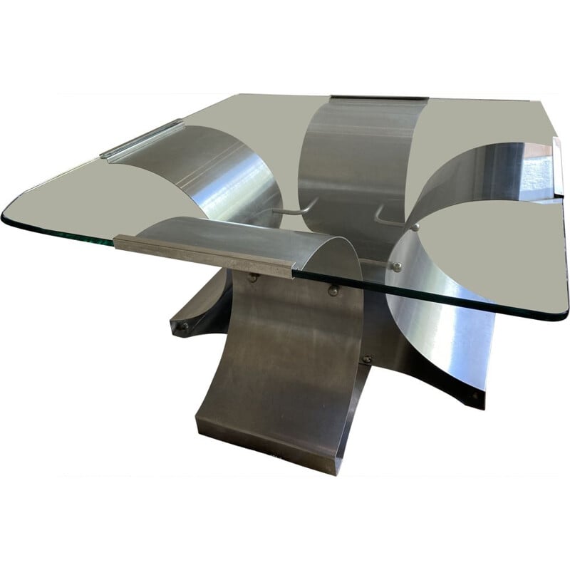 Vintage chrome and glass coffee table by François Monnet for Kappa, 1970