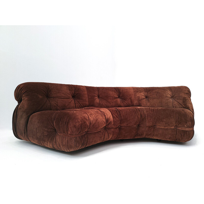 Mid-century Italian corner sofa in brown velvet, 1970s