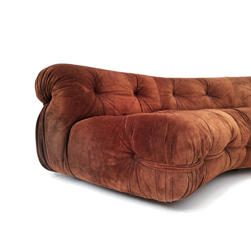 Mid-century Italian corner sofa in brown velvet, 1970s