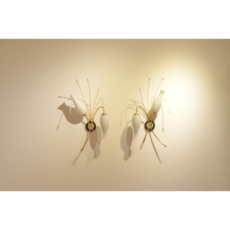 Pair of French Maison Arlus wall lamps in opaline glass - 1950s