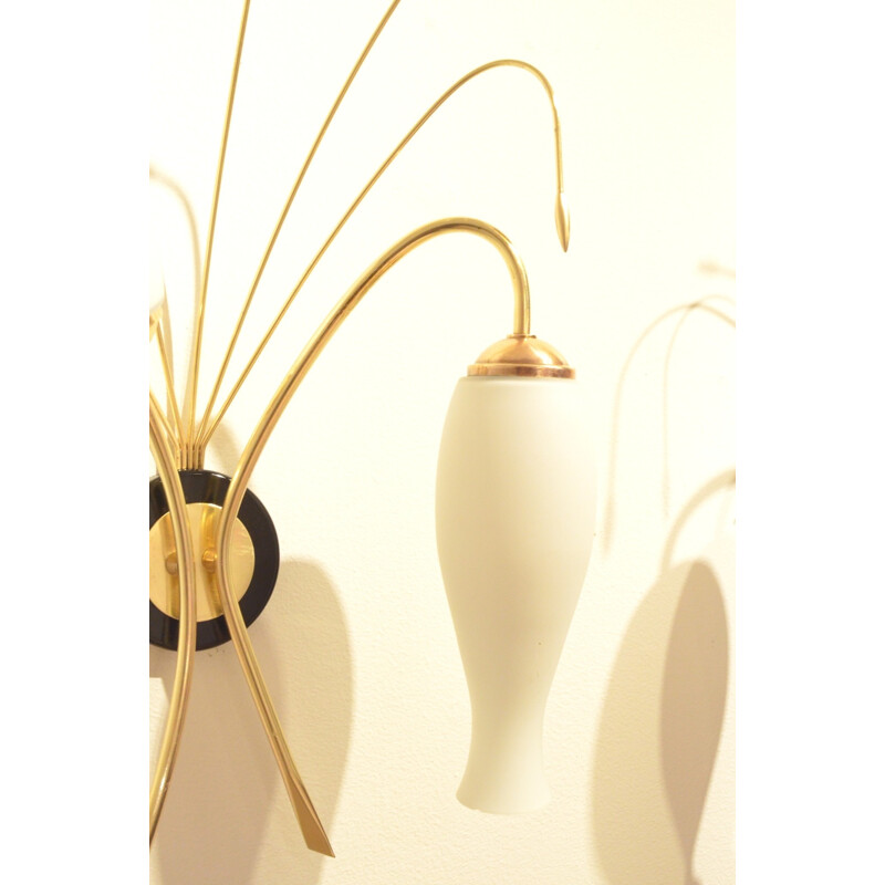 Pair of French Maison Arlus wall lamps in opaline glass - 1950s