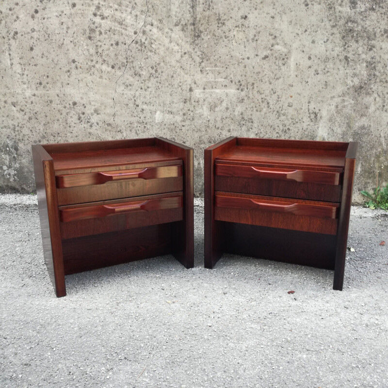 Pair of vintage night stands with 2 drawers and integrated lighting, 1970