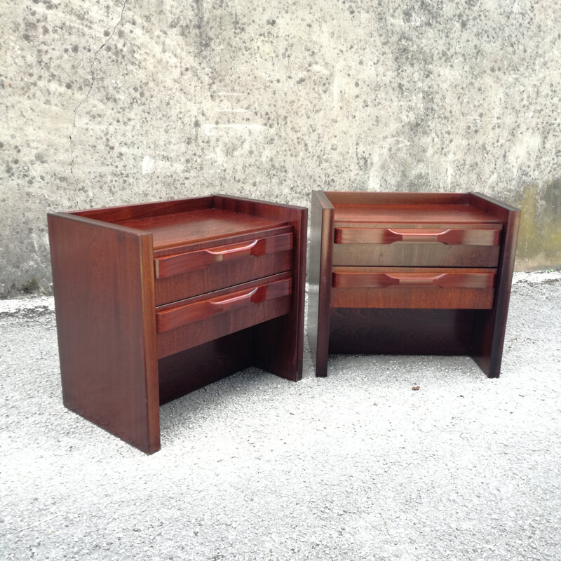 Pair of vintage night stands with 2 drawers and integrated lighting, 1970