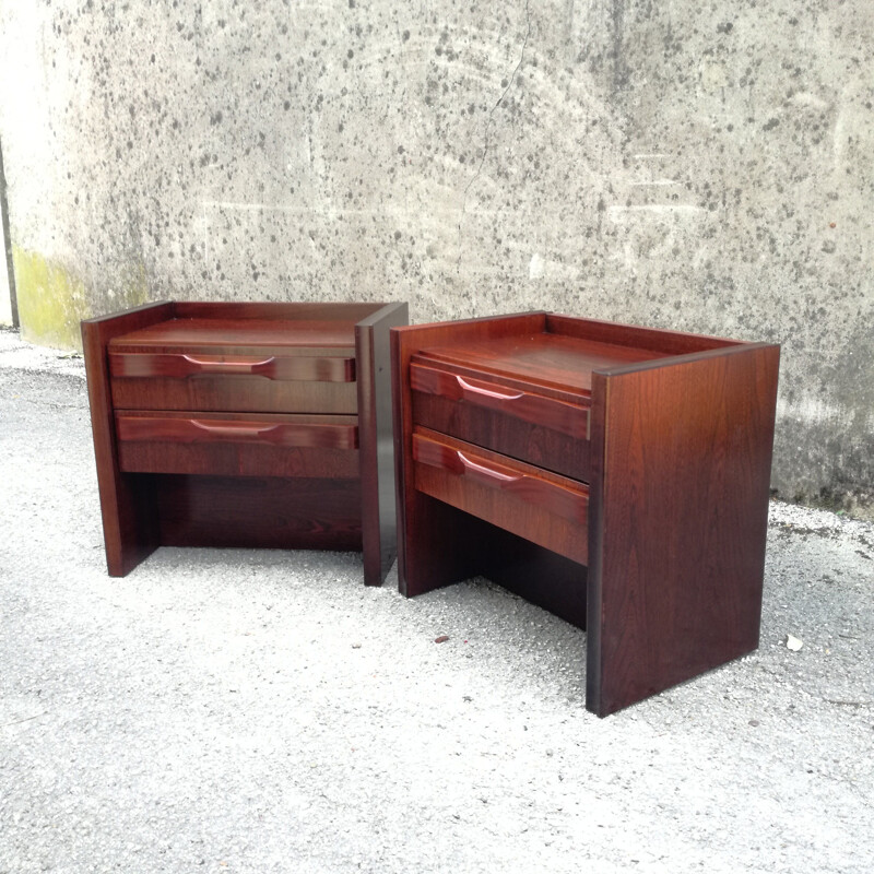 Pair of vintage night stands with 2 drawers and integrated lighting, 1970