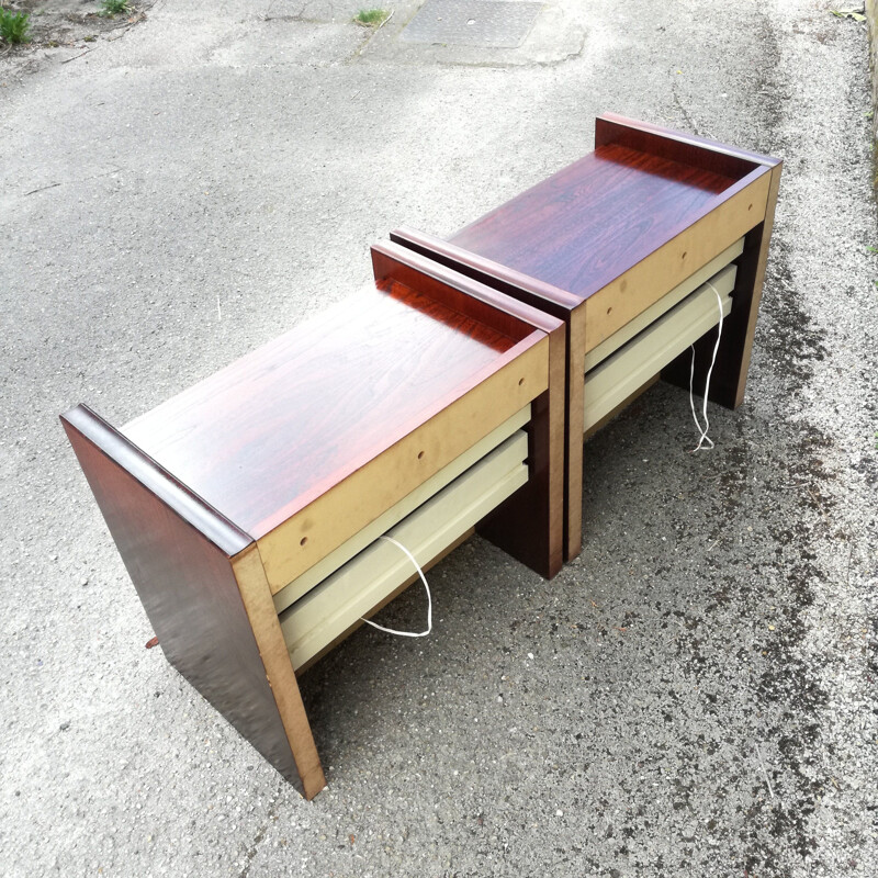 Pair of vintage night stands with 2 drawers and integrated lighting, 1970