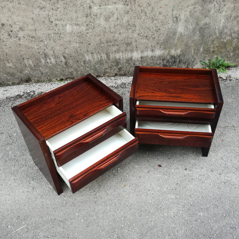 Pair of vintage night stands with 2 drawers and integrated lighting, 1970