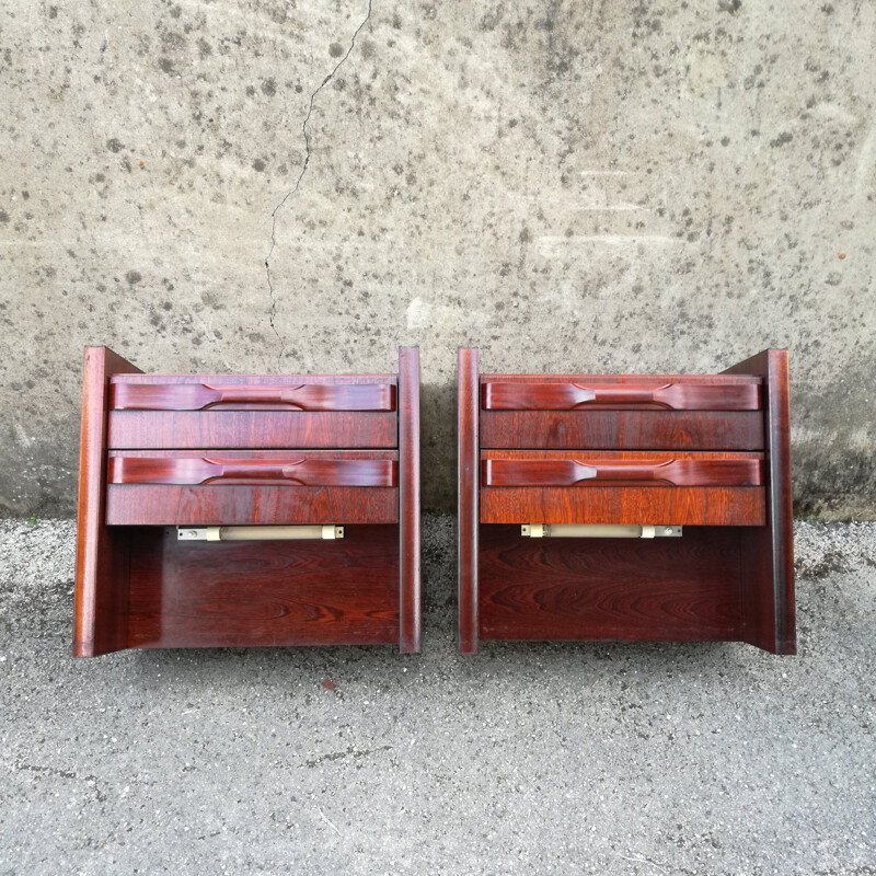 Pair of vintage night stands with 2 drawers and integrated lighting, 1970