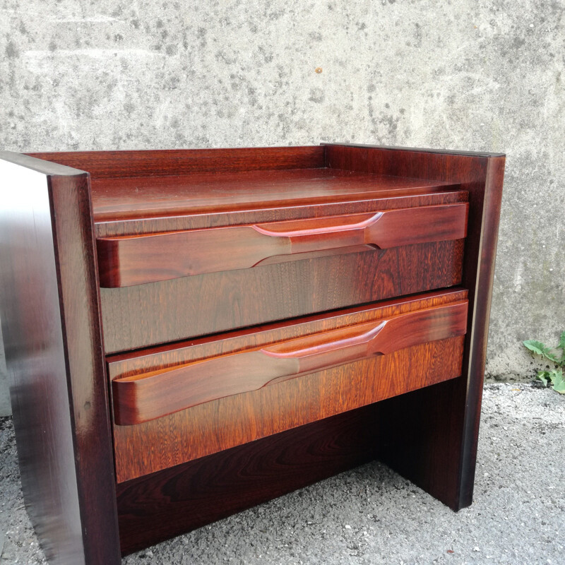 Pair of vintage night stands with 2 drawers and integrated lighting, 1970