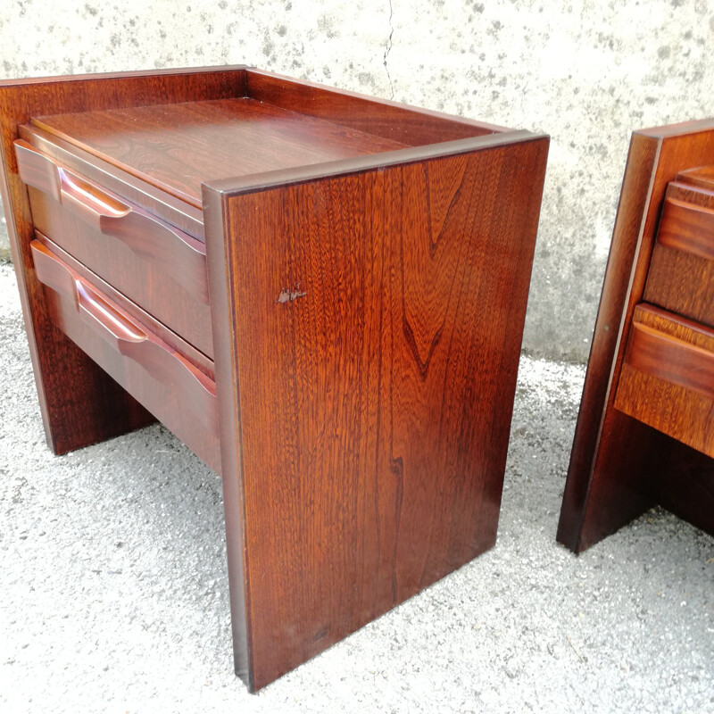 Pair of vintage night stands with 2 drawers and integrated lighting, 1970