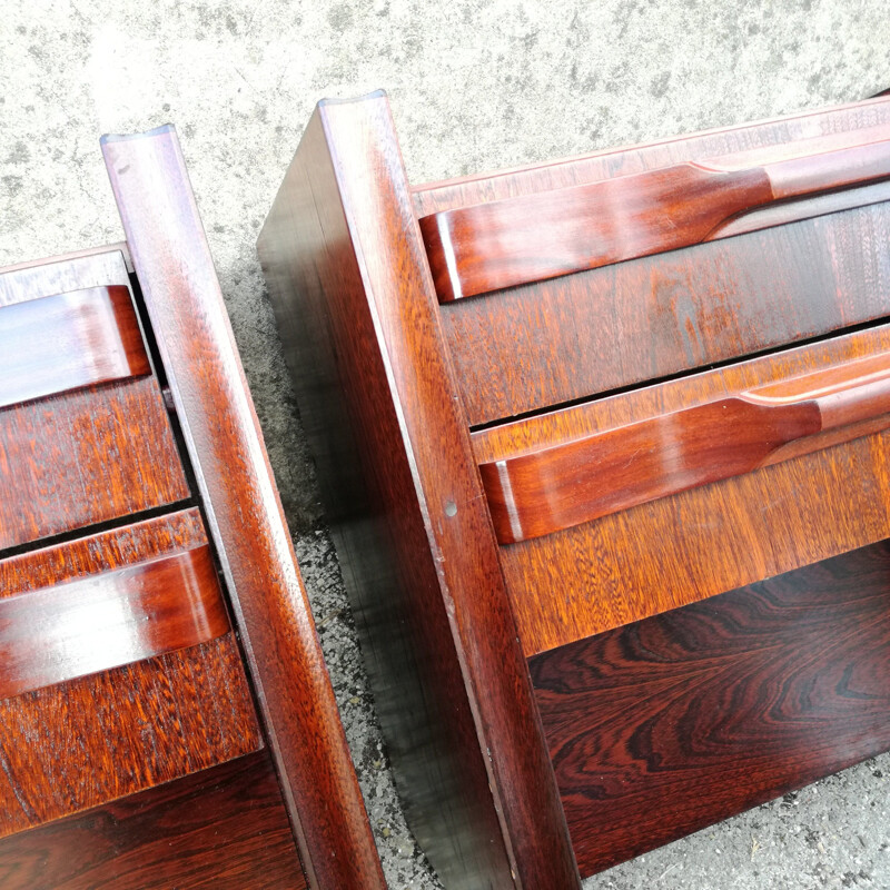 Pair of vintage night stands with 2 drawers and integrated lighting, 1970