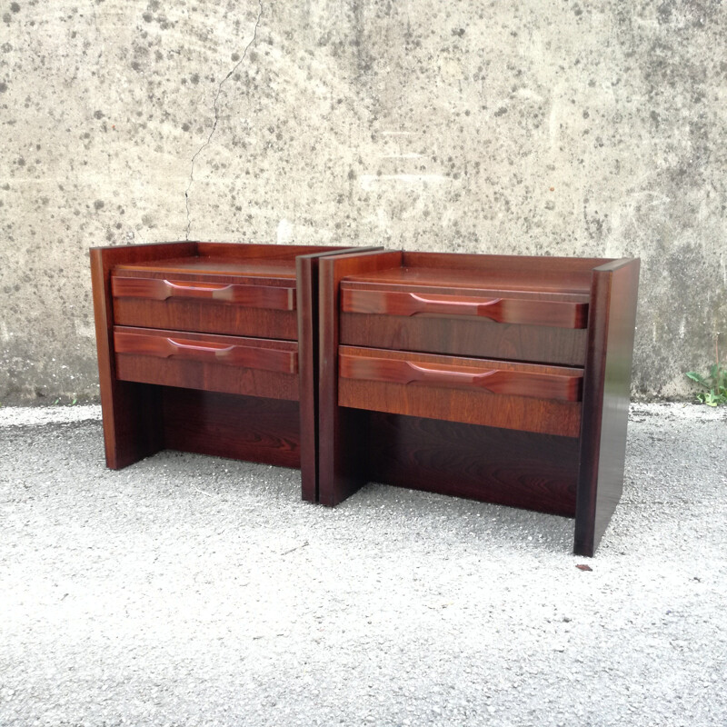 Pair of vintage night stands with 2 drawers and integrated lighting, 1970