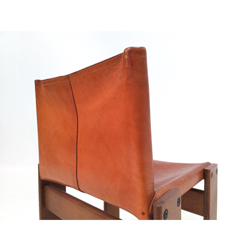 Set di 4 sedie vintage "Monk" in pelle cognac di Afra