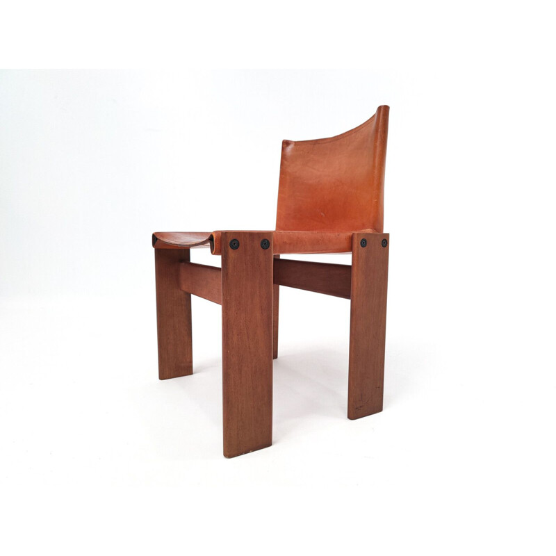 Ensemble de 4 chaises vintage "Monk" en cuir cognac par Afra & Tobia Scarpa, Italie 1970