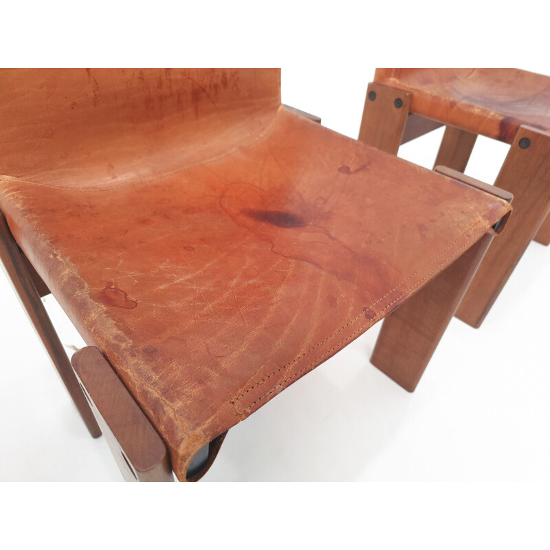 Conjunto de 4 cadeiras "Monk" vintage em pele de conhaque da Afra