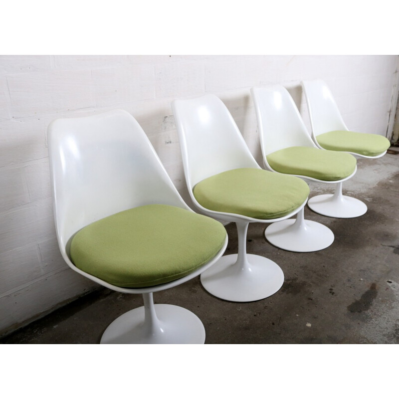 Set of 4 Knoll chairs in metal and green fabric, Eero SAARINEN - 1960s