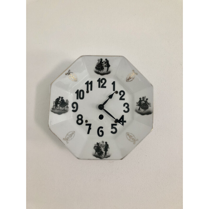 Horloge vintage en porcelaine, Allemagne 1950