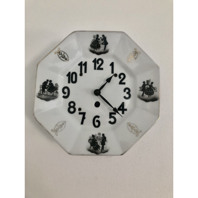 Horloge vintage en porcelaine, Allemagne 1950