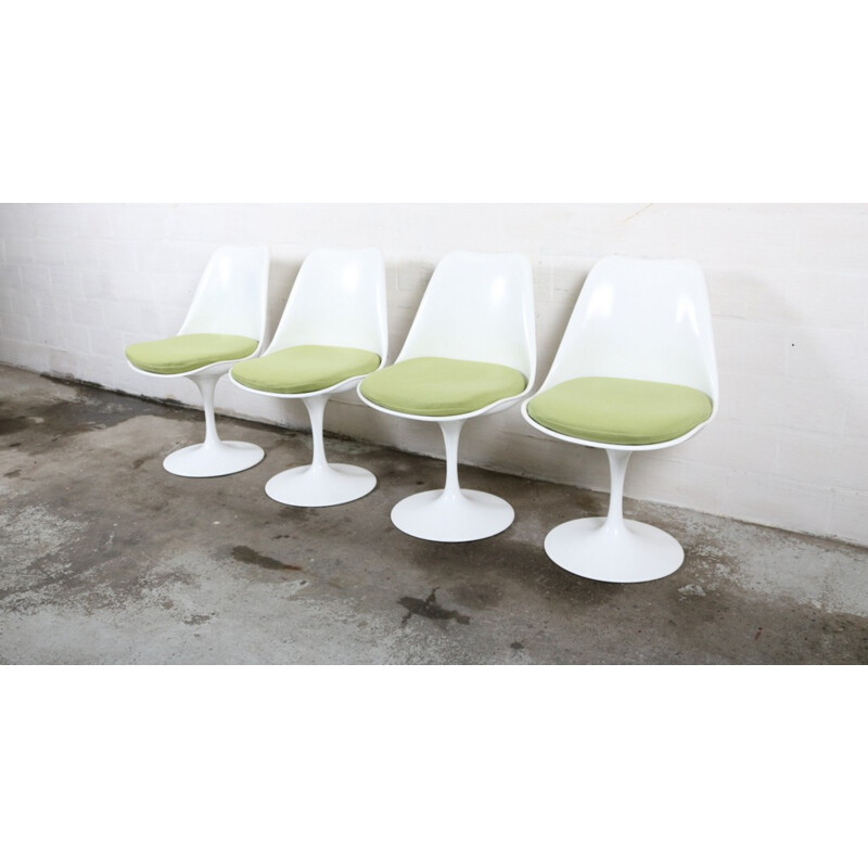 Set of 4 Knoll chairs in metal and green fabric, Eero SAARINEN - 1960s