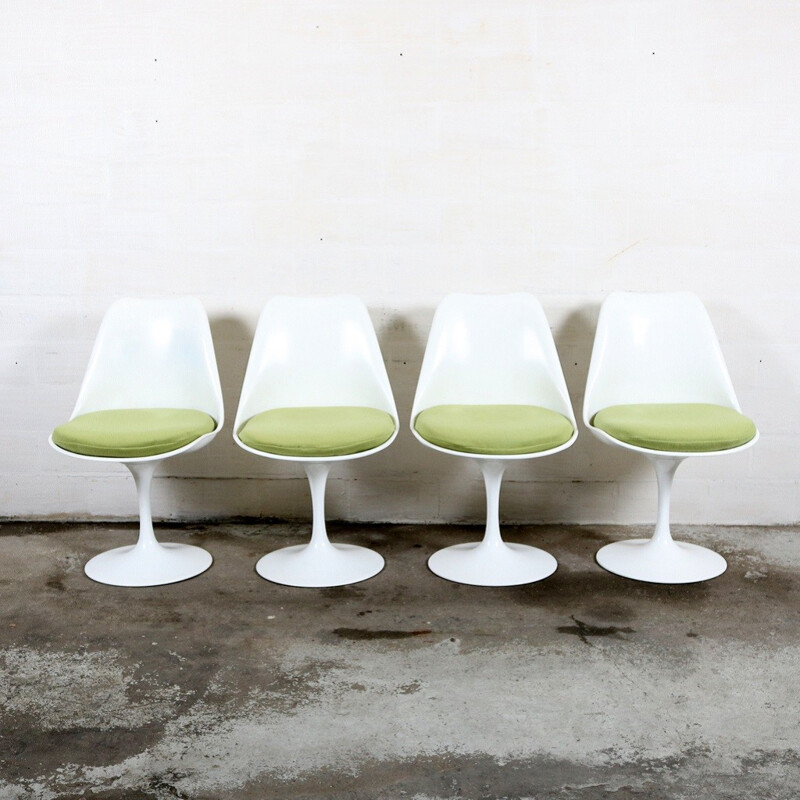 Suite de 4 chaises Knoll en métal et tissu vert, Eero SAARINEN - 1960