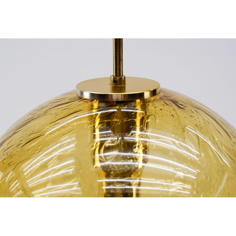 Vintage amber bubble glass pendant with brass by Doria Leuchten, Germany 1960