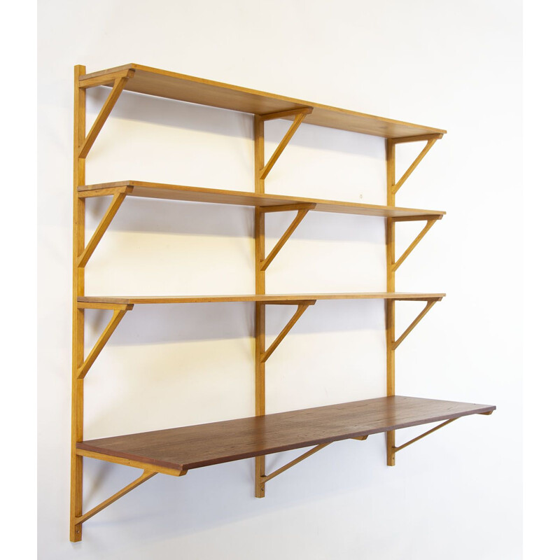 Vintage Bm 291 oak and teak veneer shelves by Borge Mogensen for Frederica Furnitures, 1956