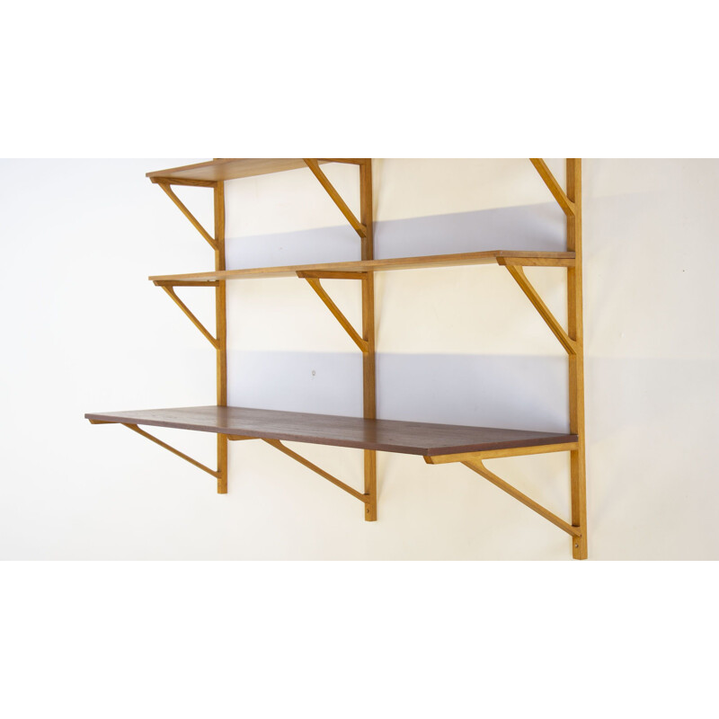 Vintage Bm 291 oak and teak veneer shelves by Borge Mogensen for Frederica Furnitures, 1956