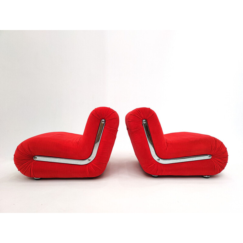 Pair of vintage red Boomerang armchairs by Rodolfo Bonetto, Italy 1960s
