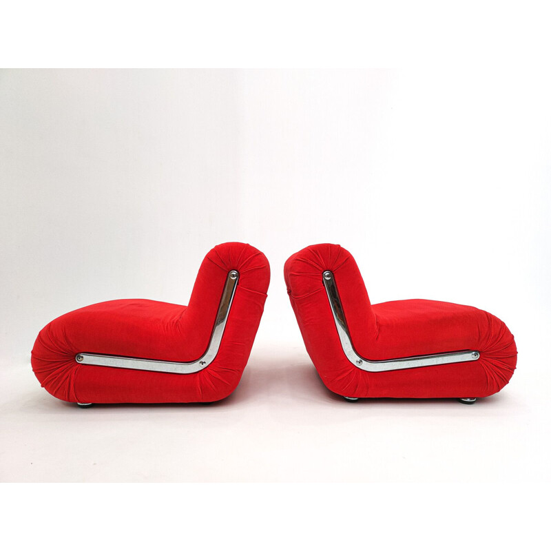 Paire de fauteuils Boomerang rouges vintage par Rodolfo Bonetto, Italie 1960