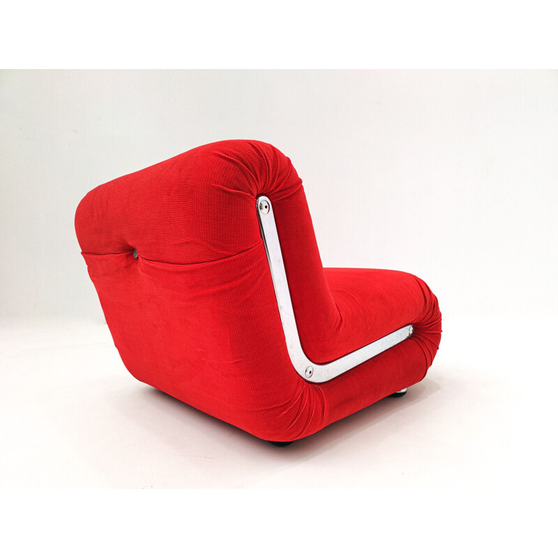 Pair of vintage red Boomerang armchairs by Rodolfo Bonetto, Italy 1960s